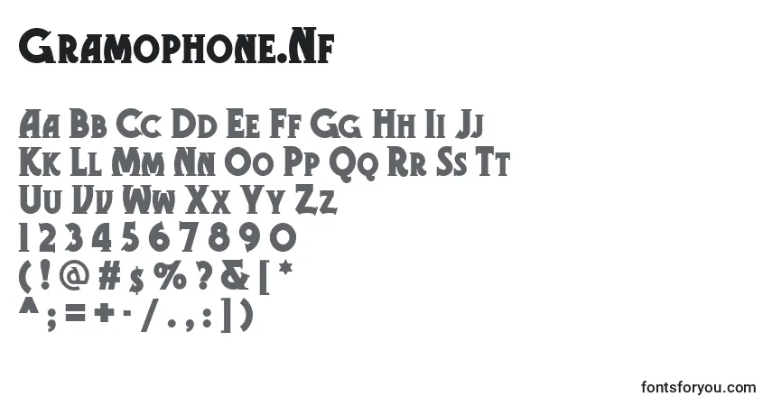 A fonte Gramophone.Nf – alfabeto, números, caracteres especiais