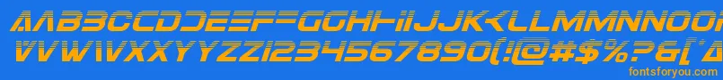 フォントEurofighterhalfital – オレンジ色の文字が青い背景にあります。