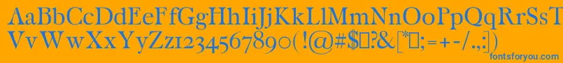 CaritaRegular-Schriftart – Blaue Schriften auf orangefarbenem Hintergrund