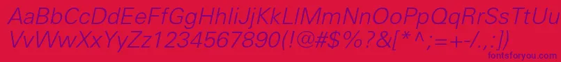 UniverslightcItalic-Schriftart – Violette Schriften auf rotem Hintergrund