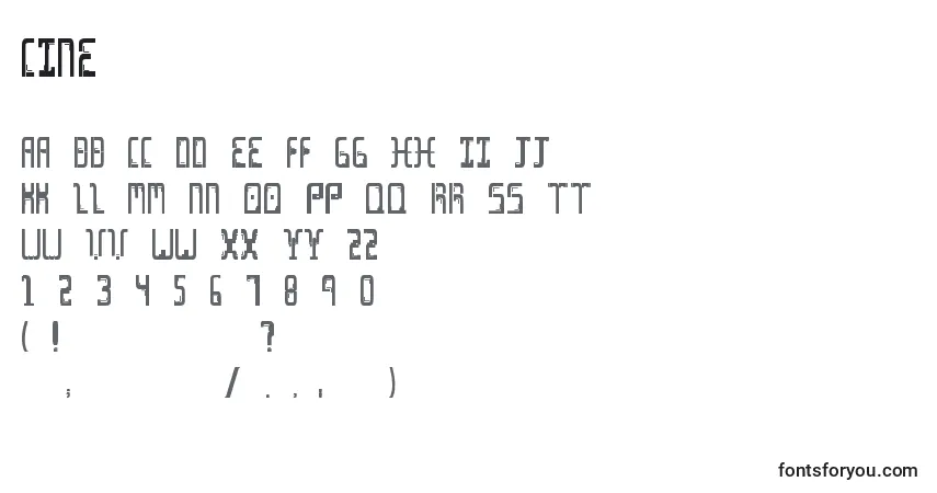 Czcionka Cine – alfabet, cyfry, specjalne znaki