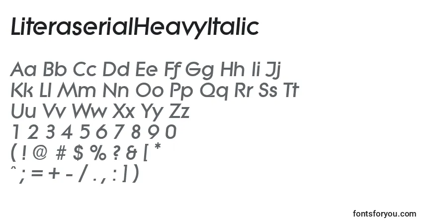 Czcionka LiteraserialHeavyItalic – alfabet, cyfry, specjalne znaki