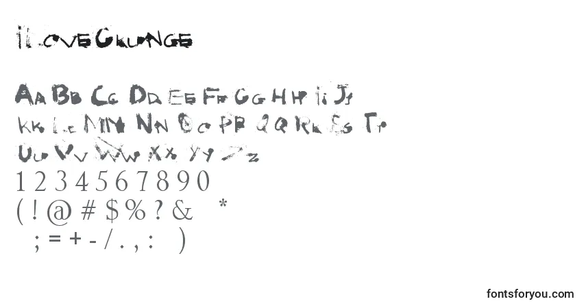 Czcionka ILoveGrunge – alfabet, cyfry, specjalne znaki