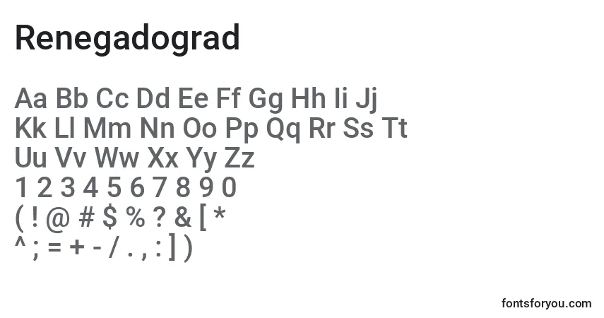 Renegadograd-fontti – aakkoset, numerot, erikoismerkit