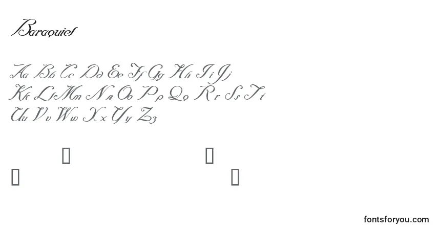 Czcionka Baraquiel – alfabet, cyfry, specjalne znaki