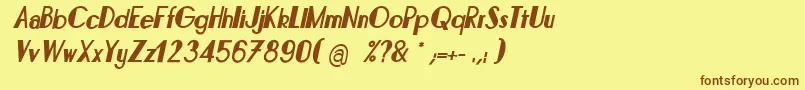 フォントBonafettiItalic – 茶色の文字が黄色の背景にあります。