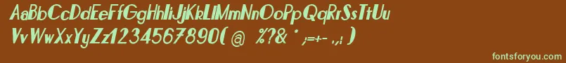 フォントBonafettiItalic – 緑色の文字が茶色の背景にあります。