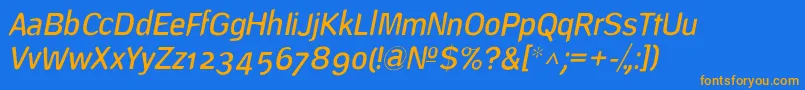 フォントDeconstructLightoblique – オレンジ色の文字が青い背景にあります。