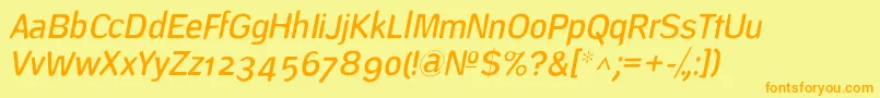 フォントDeconstructLightoblique – オレンジの文字が黄色の背景にあります。