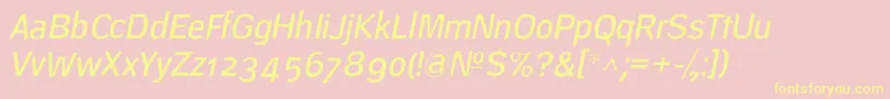 DeconstructLightoblique-fontti – keltaiset fontit vaaleanpunaisella taustalla