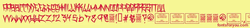 TraviscountyRegular-Schriftart – Rote Schriften auf gelbem Hintergrund