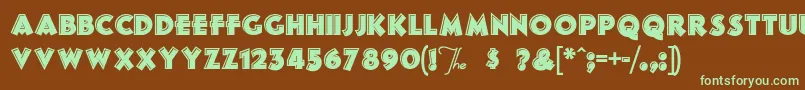 フォントFrankensSteina – 緑色の文字が茶色の背景にあります。