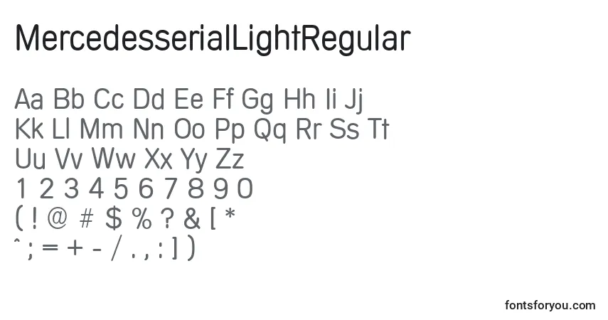 A fonte MercedesserialLightRegular – alfabeto, números, caracteres especiais