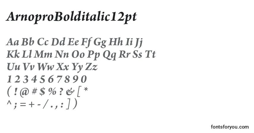 Czcionka ArnoproBolditalic12pt – alfabet, cyfry, specjalne znaki