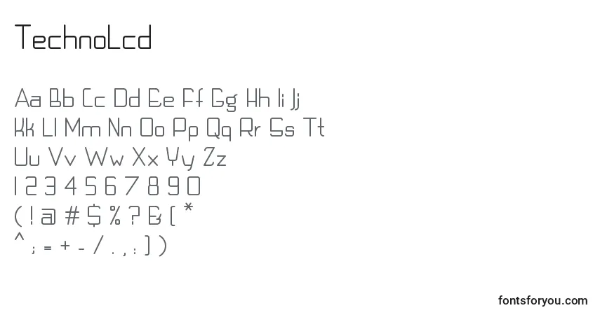 Czcionka TechnoLcd – alfabet, cyfry, specjalne znaki