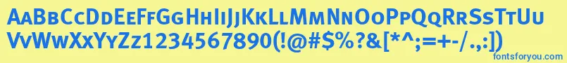 フォントMetaboldcapslfc – 青い文字が黄色の背景にあります。