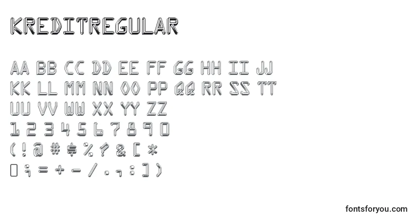Czcionka KreditRegular – alfabet, cyfry, specjalne znaki