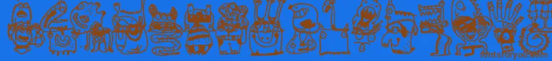 Monsterocity-Schriftart – Braune Schriften auf blauem Hintergrund