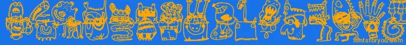 Monsterocity-Schriftart – Orangefarbene Schriften auf blauem Hintergrund