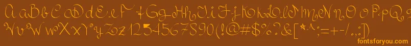 Więcej informacji o czcionce Royalncurvy Czcionka Royalncurvy – pomarańczowe czcionki na brązowym tle