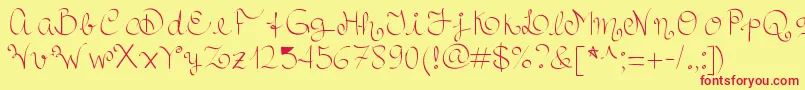 Royalncurvy-Schriftart – Rote Schriften auf gelbem Hintergrund