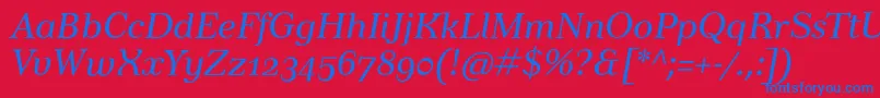 TusarosfItalic-Schriftart – Blaue Schriften auf rotem Hintergrund