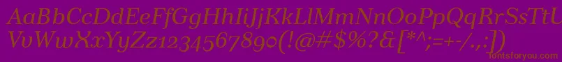 フォントTusarosfItalic – 紫色の背景に茶色のフォント