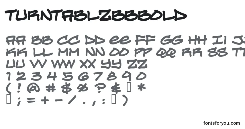 Czcionka TurntablzBbBold – alfabet, cyfry, specjalne znaki