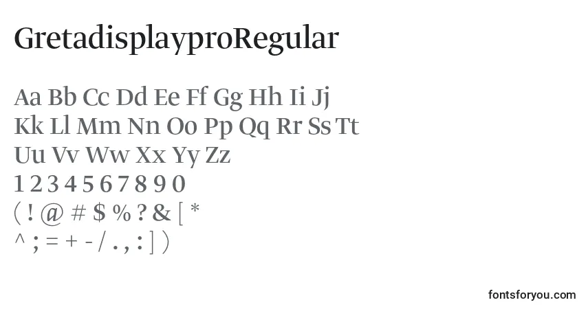 Schriftart GretadisplayproRegular – Alphabet, Zahlen, spezielle Symbole