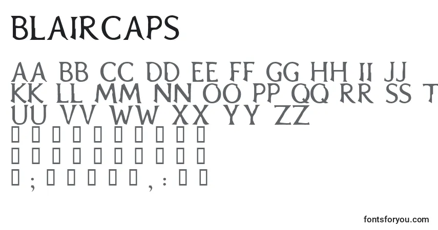 A fonte Blaircaps – alfabeto, números, caracteres especiais