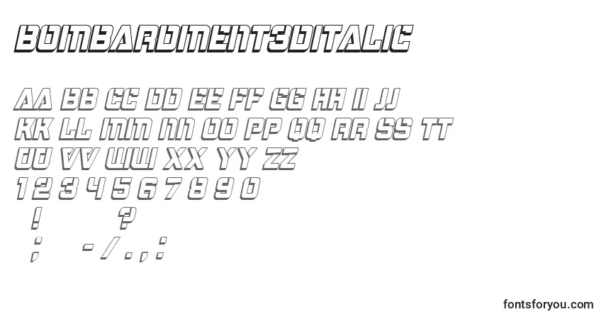 Bombardment3DItalic-fontti – aakkoset, numerot, erikoismerkit