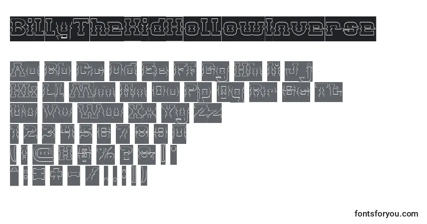 Czcionka BillyTheKidHollowInverse – alfabet, cyfry, specjalne znaki