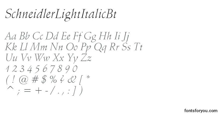 A fonte SchneidlerLightItalicBt – alfabeto, números, caracteres especiais