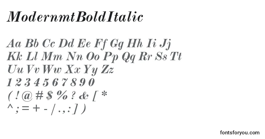 Czcionka ModernmtBoldItalic – alfabet, cyfry, specjalne znaki
