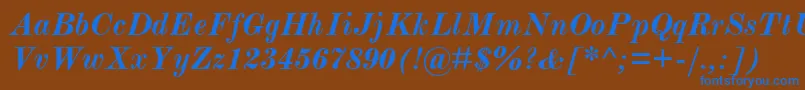 Fonte ModernmtBoldItalic – fontes azuis em um fundo marrom
