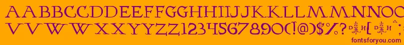 Hopfer-Schriftart – Violette Schriften auf orangefarbenem Hintergrund