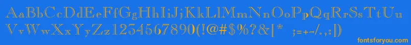 CaslonopenfaceThin-Schriftart – Orangefarbene Schriften auf blauem Hintergrund