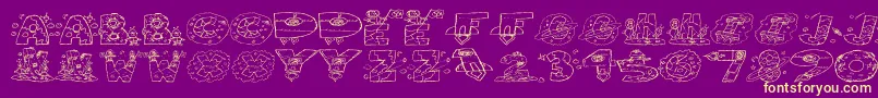 SpaceAttack-fontti – keltaiset fontit violetilla taustalla