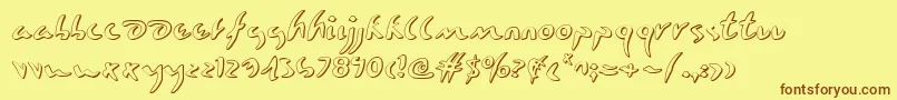 フォントEagleclaw3D – 茶色の文字が黄色の背景にあります。