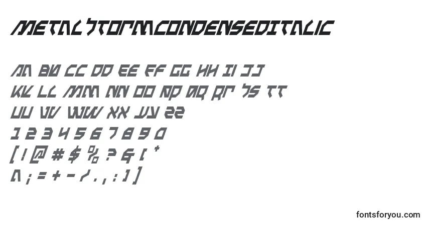 Шрифт MetalStormCondensedItalic – алфавит, цифры, специальные символы