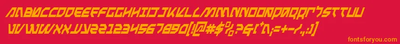 MetalStormCondensedItalic-fontti – oranssit fontit punaisella taustalla