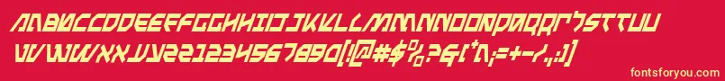 MetalStormCondensedItalic-fontti – keltaiset fontit punaisella taustalla