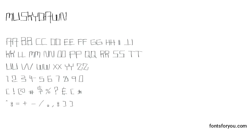 A fonte Muskydawn – alfabeto, números, caracteres especiais