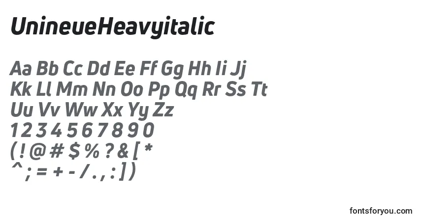 Шрифт UnineueHeavyitalic – алфавит, цифры, специальные символы