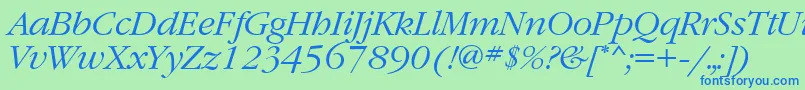 GaramondbttItalic-Schriftart – Blaue Schriften auf grünem Hintergrund