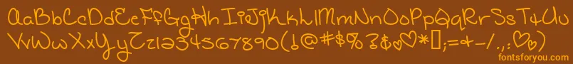 Saiba mais sobre a fonte CatholicschoolgirlsBb Fonte CatholicschoolgirlsBb – fontes laranjas em um fundo marrom