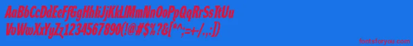 DynagroteskdxcBolditalic Font – Red Fonts on Blue Background