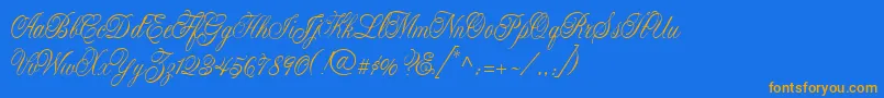 フォントLastochka – オレンジ色の文字が青い背景にあります。