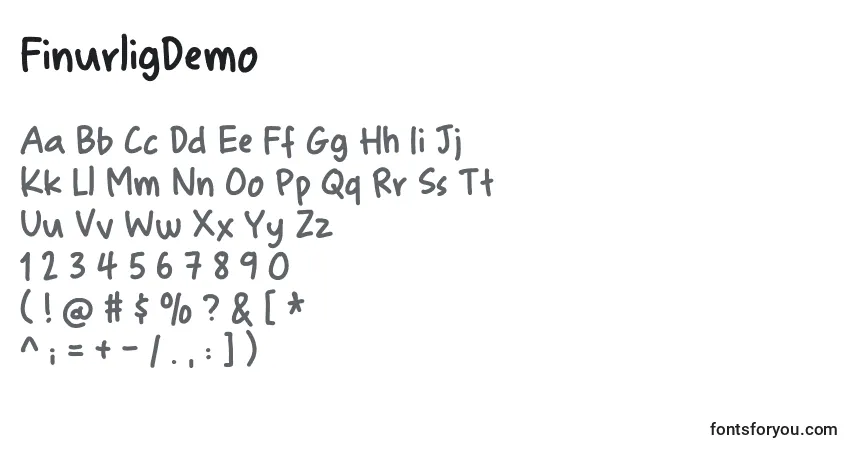 Czcionka FinurligDemo – alfabet, cyfry, specjalne znaki