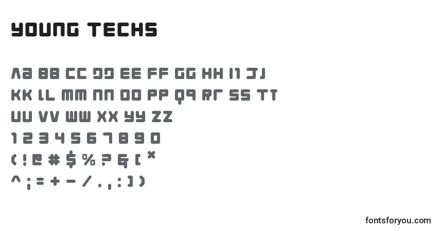 Schriftart Young Techs – Alphabet, Zahlen, spezielle Symbole